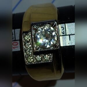 Vintage Unisex Rhinestone and Heavy Gold Electricplate Ring 18k With 7 Stones